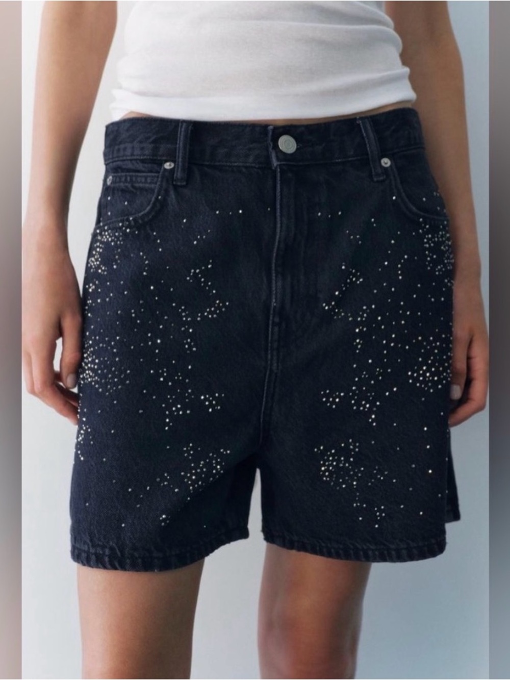 Zara NWT Sparkly Bermuda Jean Shorts UK 36 US 4 Blue Denim 0943/246